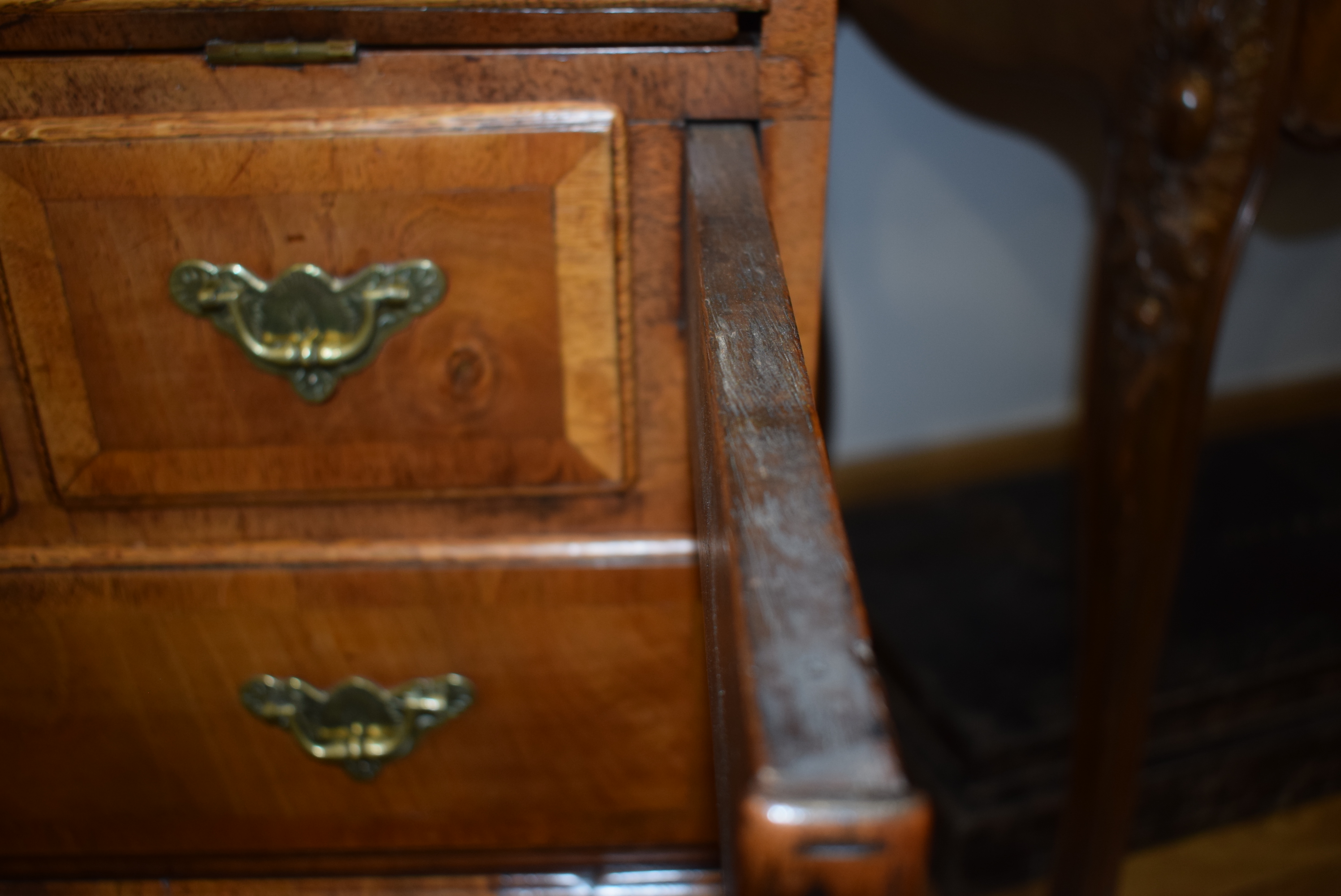 An early 18th century and later walnut bureau on stand, - Image 6 of 24