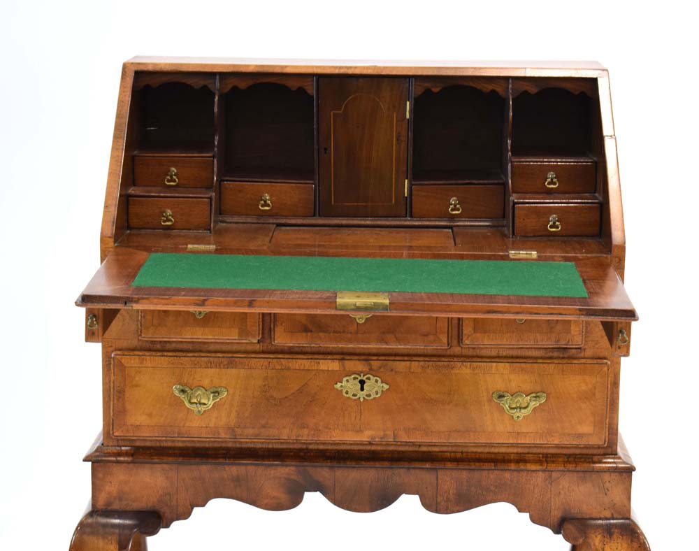 An early 18th century and later walnut bureau on stand, - Image 5 of 24