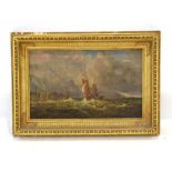 English School, 19th century, sailing vessel on a squally sea, unsigned, oil on canvas, 39 x 64.