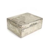 A plain silver cigarette box of rectangular form, makers marks indistinct, London 1922, w. 11.