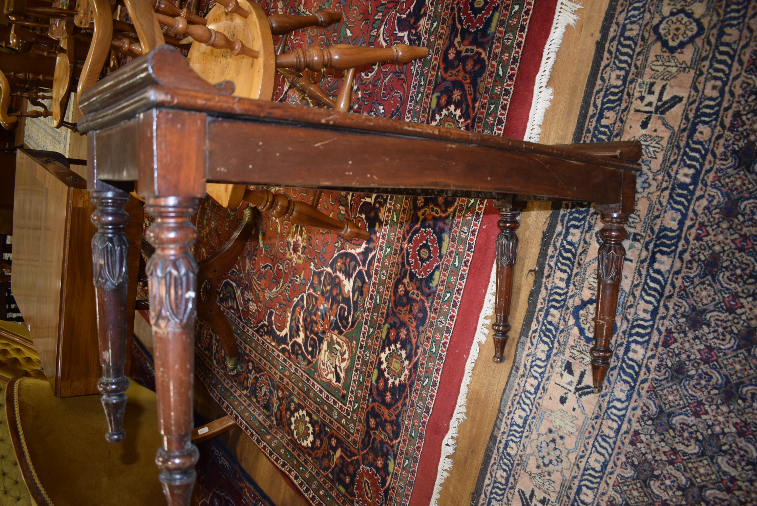 A late 19th century mahogany window seat with scrolled ends and turned legs with acanthus-leaf caps - Image 20 of 20