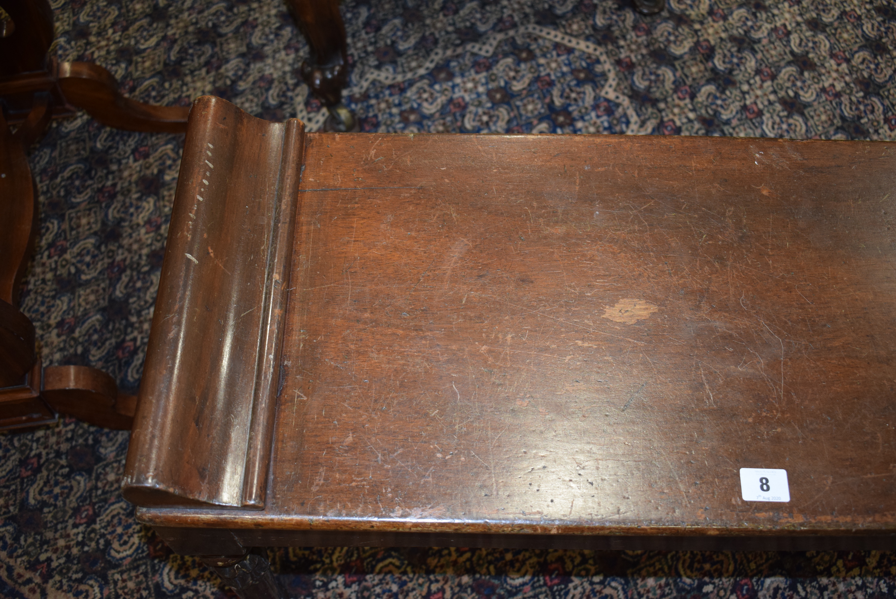 A late 19th century mahogany window seat with scrolled ends and turned legs with acanthus-leaf caps - Image 13 of 20