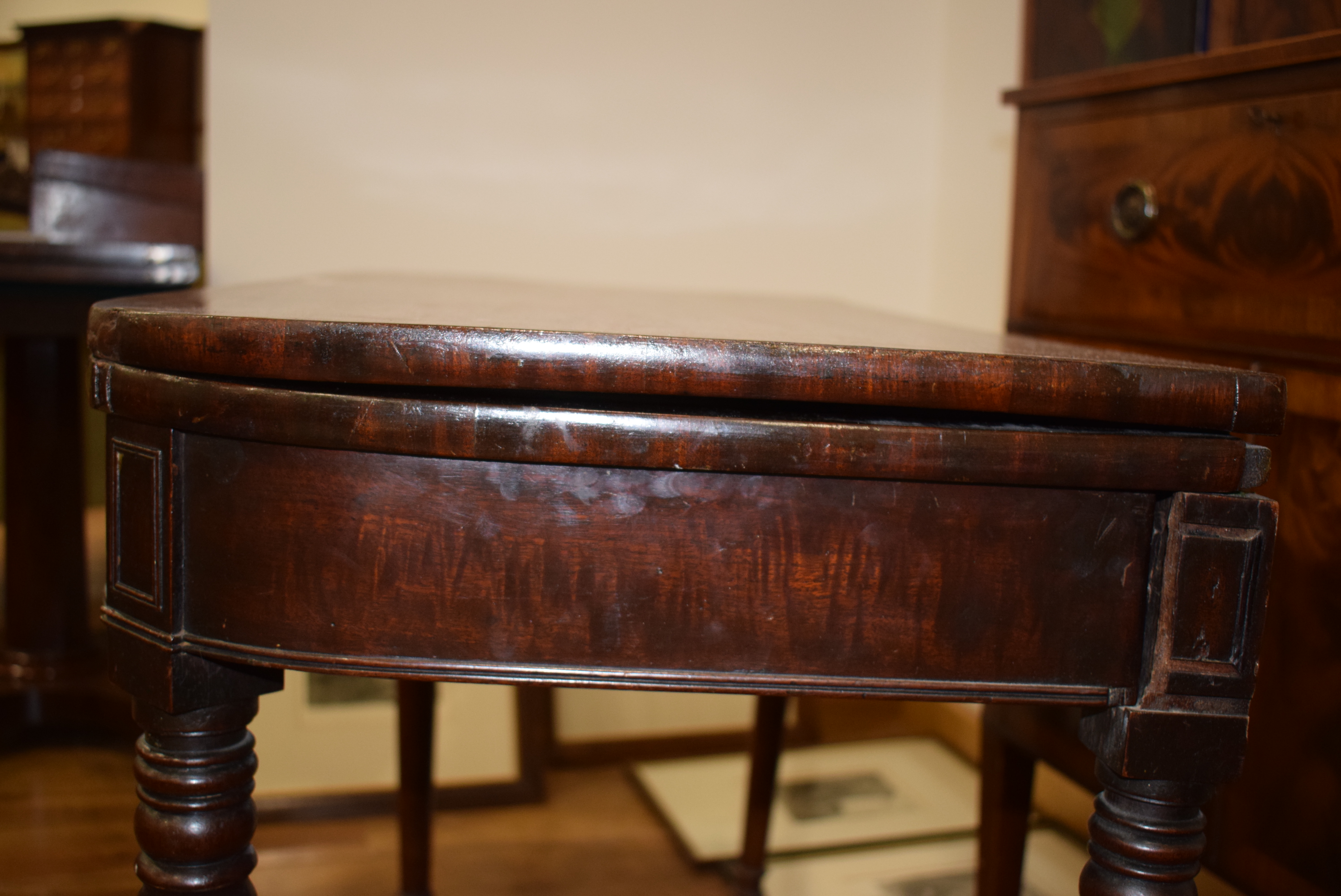 A George III mahogany tea table, the plain frieze over turned tapering legs with castors, w. - Image 16 of 18