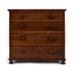 A 19th century Irish mahogany chest of four drawers with beaded lips and bun feet, w.