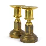 Trench Art: a pair of brass candlesticks, probably turned from shells cases, h.