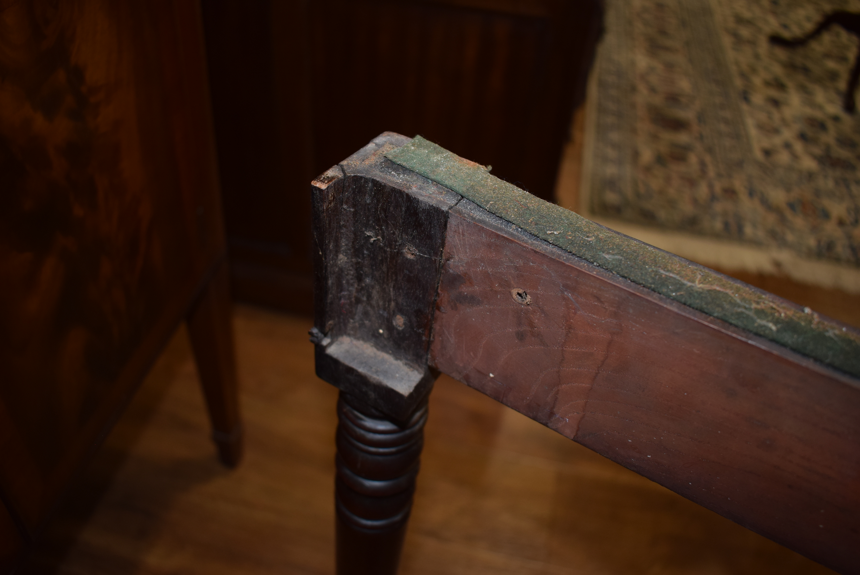 A George III mahogany tea table, the plain frieze over turned tapering legs with castors, w. - Image 6 of 18