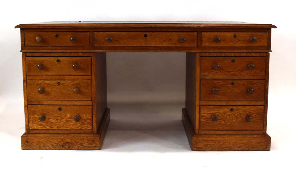 A Victorian oak twin-pedestal desk, - Image 2 of 3