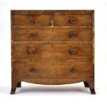 A 19th century mahogany and strung chest of two over three drawers on splayed feet, w.
