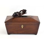 A 19th century mahogany 'puzzle' tea caddy,