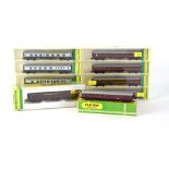 Ten Minitrix N gauge coaches,