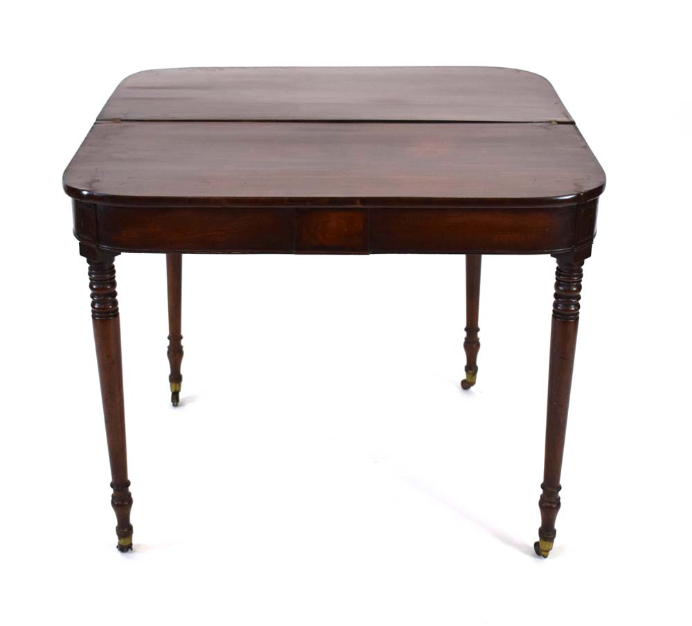 A George III mahogany tea table, the plain frieze over turned tapering legs with castors, w. - Image 3 of 18