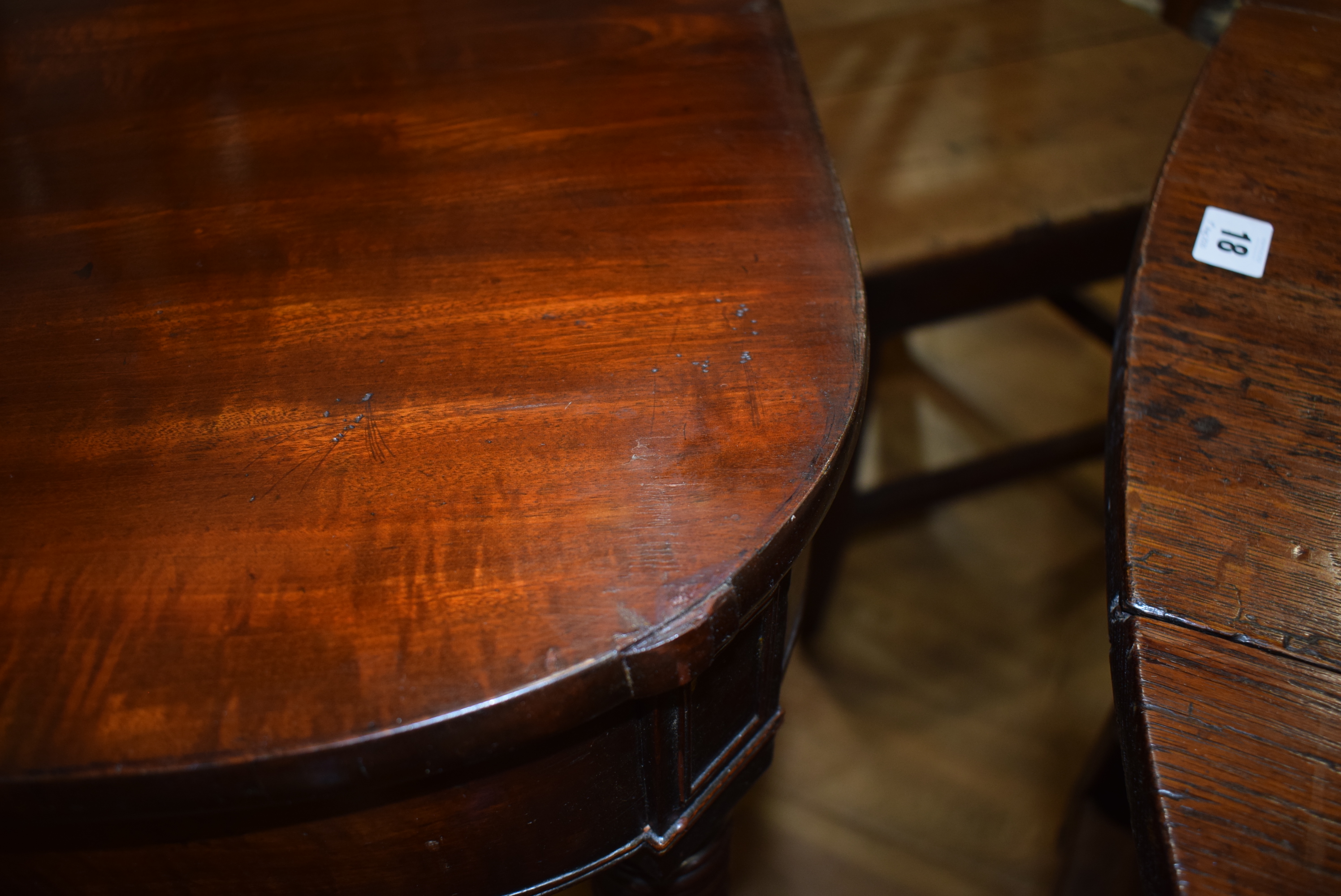 A George III mahogany tea table, the plain frieze over turned tapering legs with castors, w. - Image 11 of 18