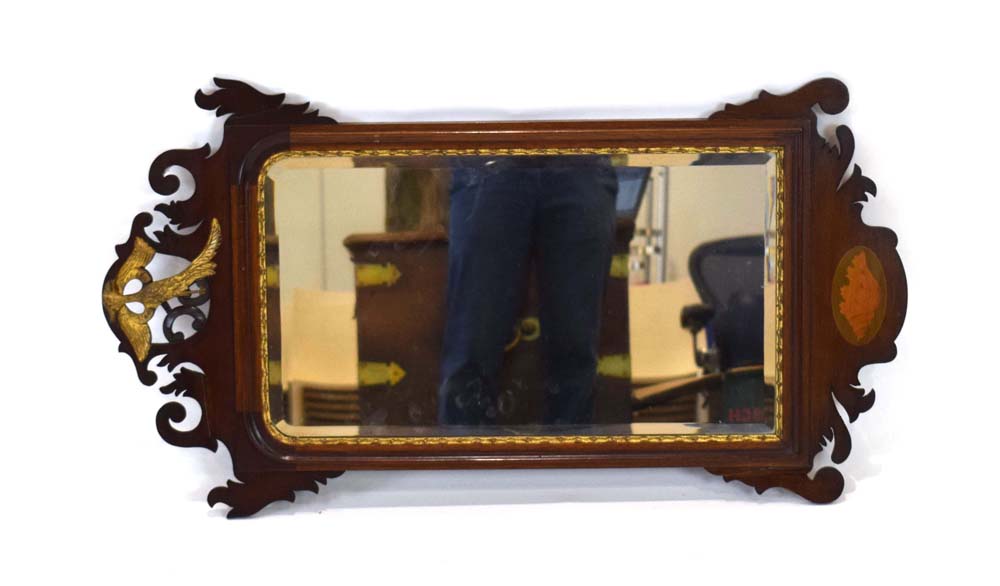 A George II-type mahogany and gilt highlighted fretwork wall mirror,