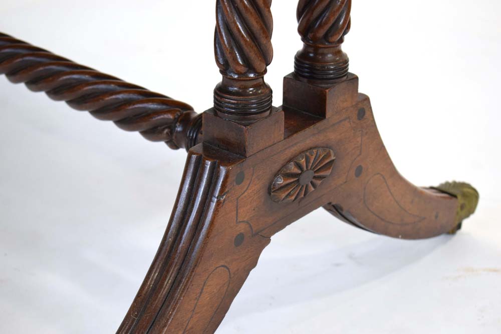 A Regency mahogany and tulipwood crossbanded sofa table inlaid with boxwood and ebonised lines, - Image 6 of 6