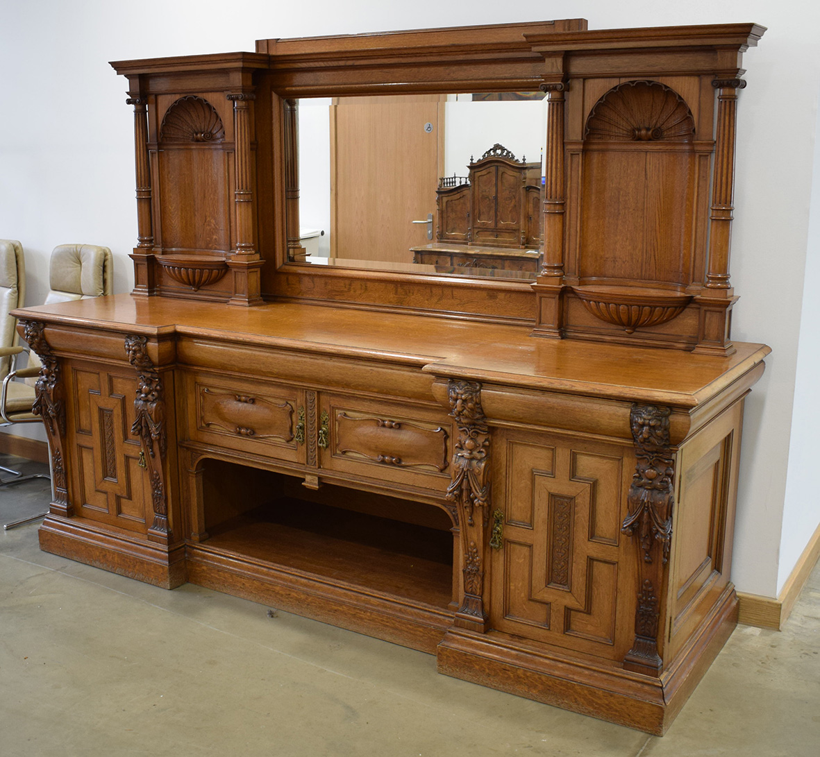 A Victorian oak breakfront sideboard,