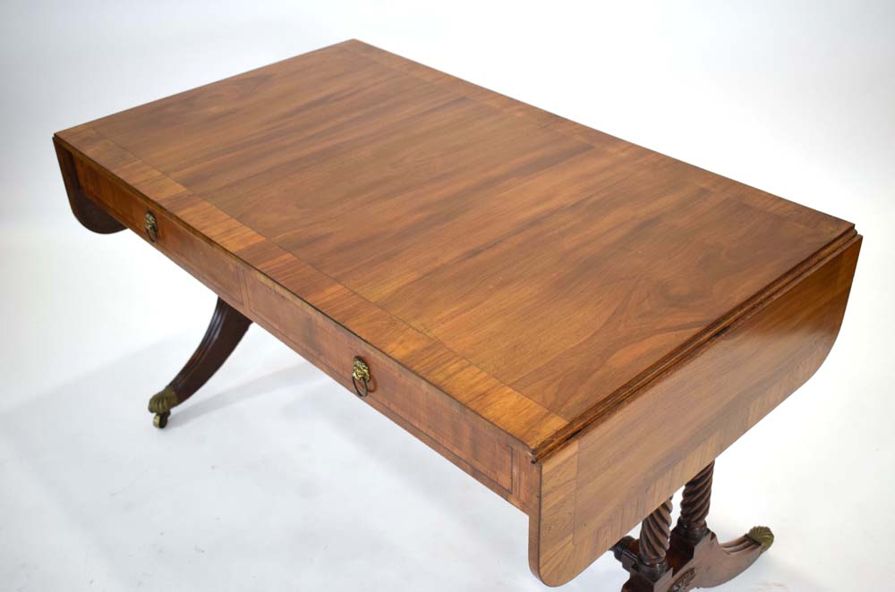 A Regency mahogany and tulipwood crossbanded sofa table inlaid with boxwood and ebonised lines, - Image 5 of 6