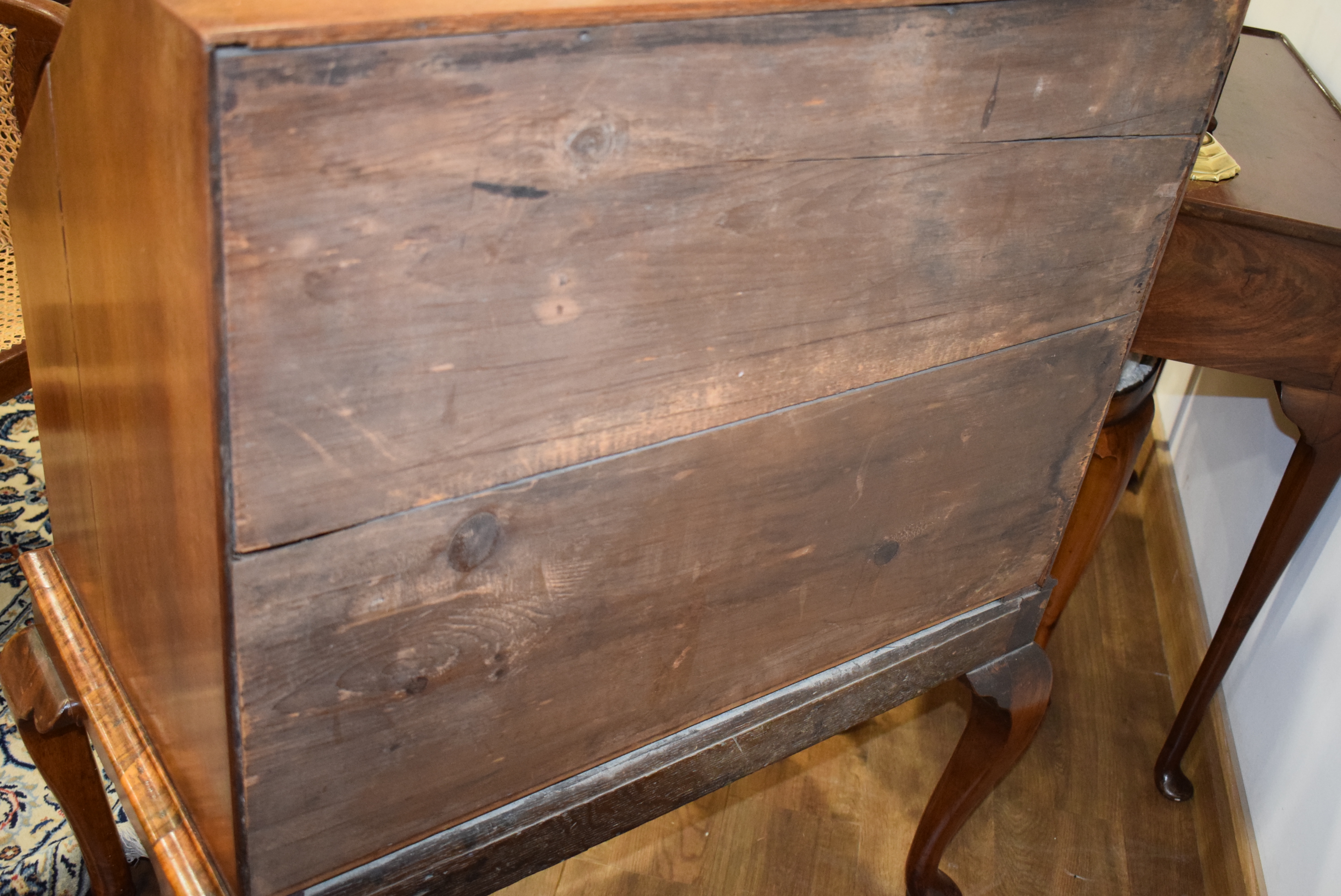 An early 18th century and later walnut bureau on stand, - Image 11 of 24