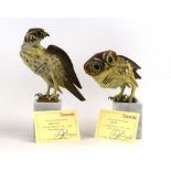 A pair of limited edition Baranite piercework sculptures modelled as a Merlin Falcon and Tawney Owl,