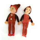 A pair of Norah Wellings pressed felt dolls modelled as a male and female pixie,