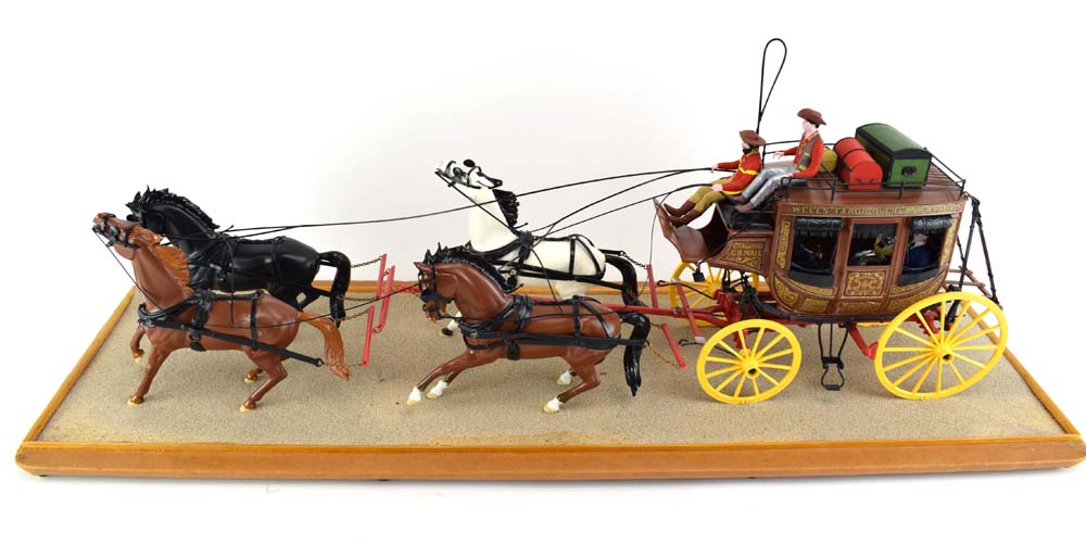 A plastic kit built Wells Fargo overland stagecoach, cased, case w. 92. - Image 2 of 2