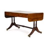 A Regency mahogany and tulipwood crossbanded sofa table inlaid with boxwood and ebonised lines,