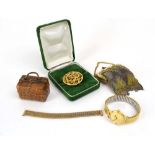 A small group of collectables including an inkwell in the form of a leather bag,