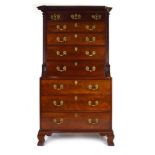 A 19th century and later mahogany chest-on-chest with an arrangement of nine graduated drawers,
