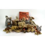 Four modern Steiff plush animals, each modelled as a cat, together with a seated tiger, two rabbits,