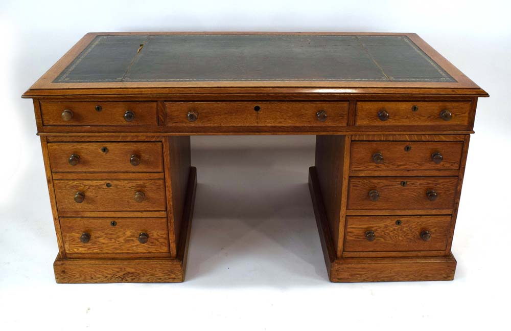 A Victorian oak twin-pedestal desk, - Image 3 of 3