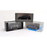 Two Minichamps models: Maserati Ghibli 1969 and Mercedes-Benz 600 SEC and a Mercedes Benz Edition E,