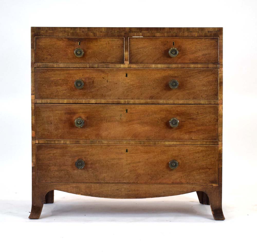 A 19th century mahogany and strung chest of two over three drawers on splayed feet, w. - Image 2 of 16