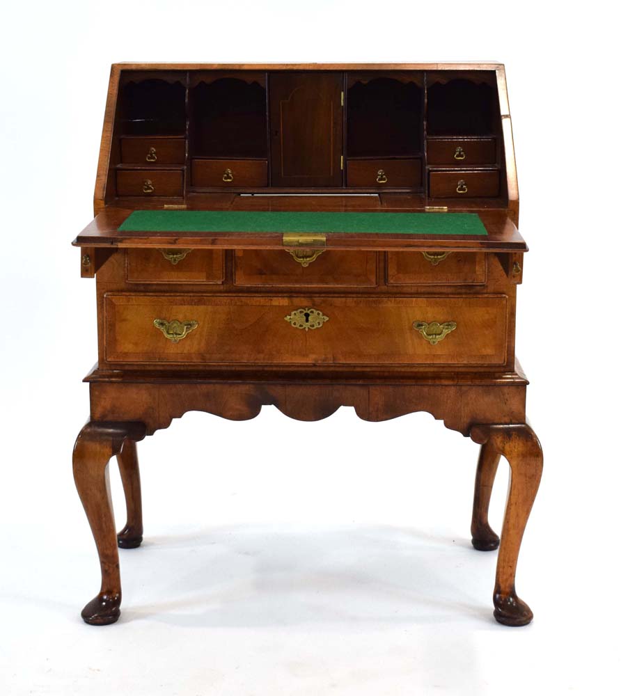 An early 18th century and later walnut bureau on stand, - Image 4 of 24