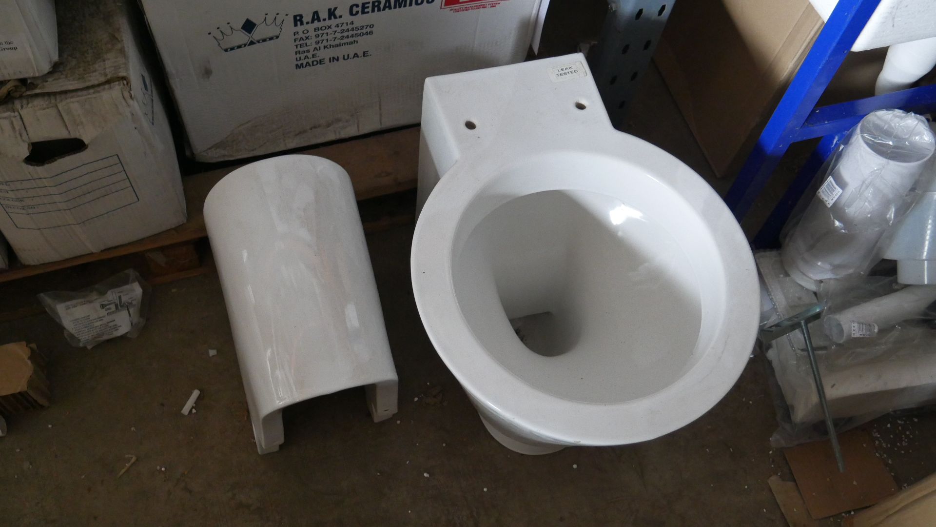 5 Rak Shino back to wall toilet pans with 3 half pedestals