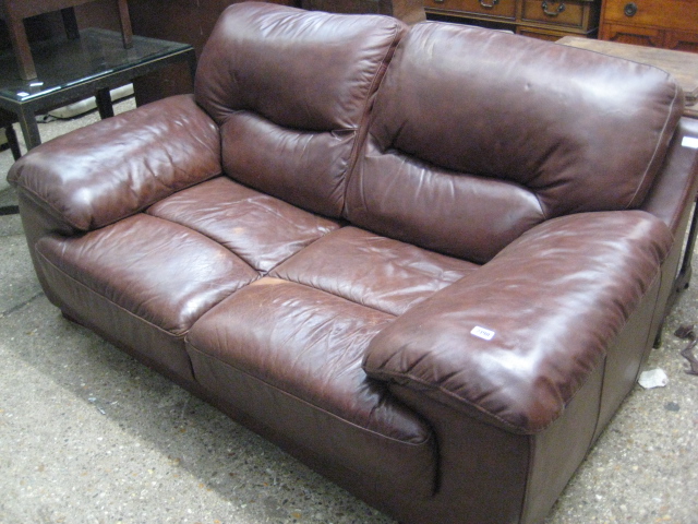 (2058) Brown leatherette upholstered 2 seater sofa