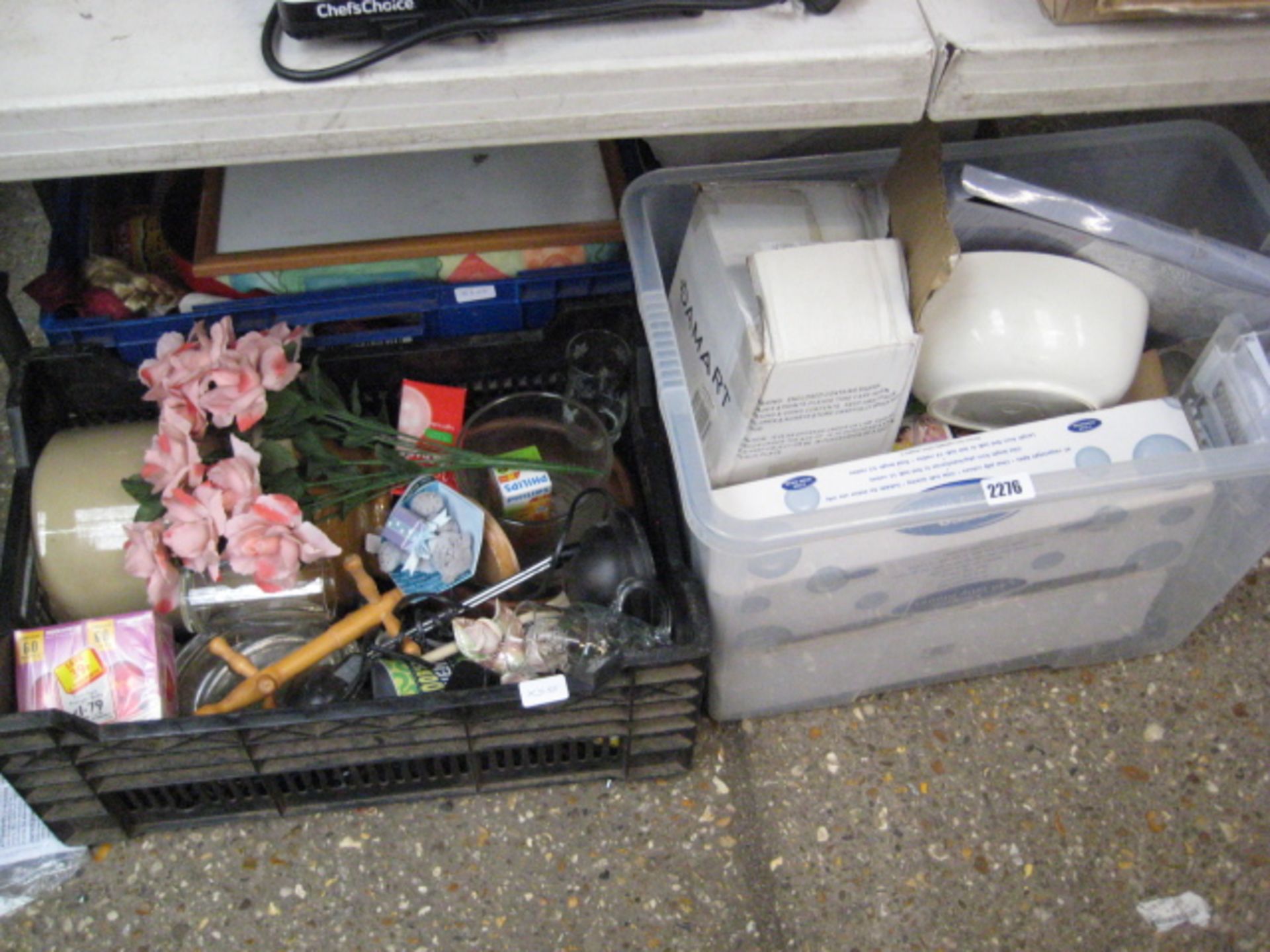 Under bay of mixed housewares incl. ceramics, glass and kitchenware