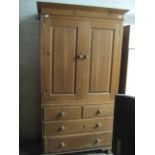 Pine double door wardrobe with 2 over 2 drawers below