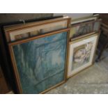 14 mainly framed and glazed pictures and prints incl. cartoons, sketches, etc.
