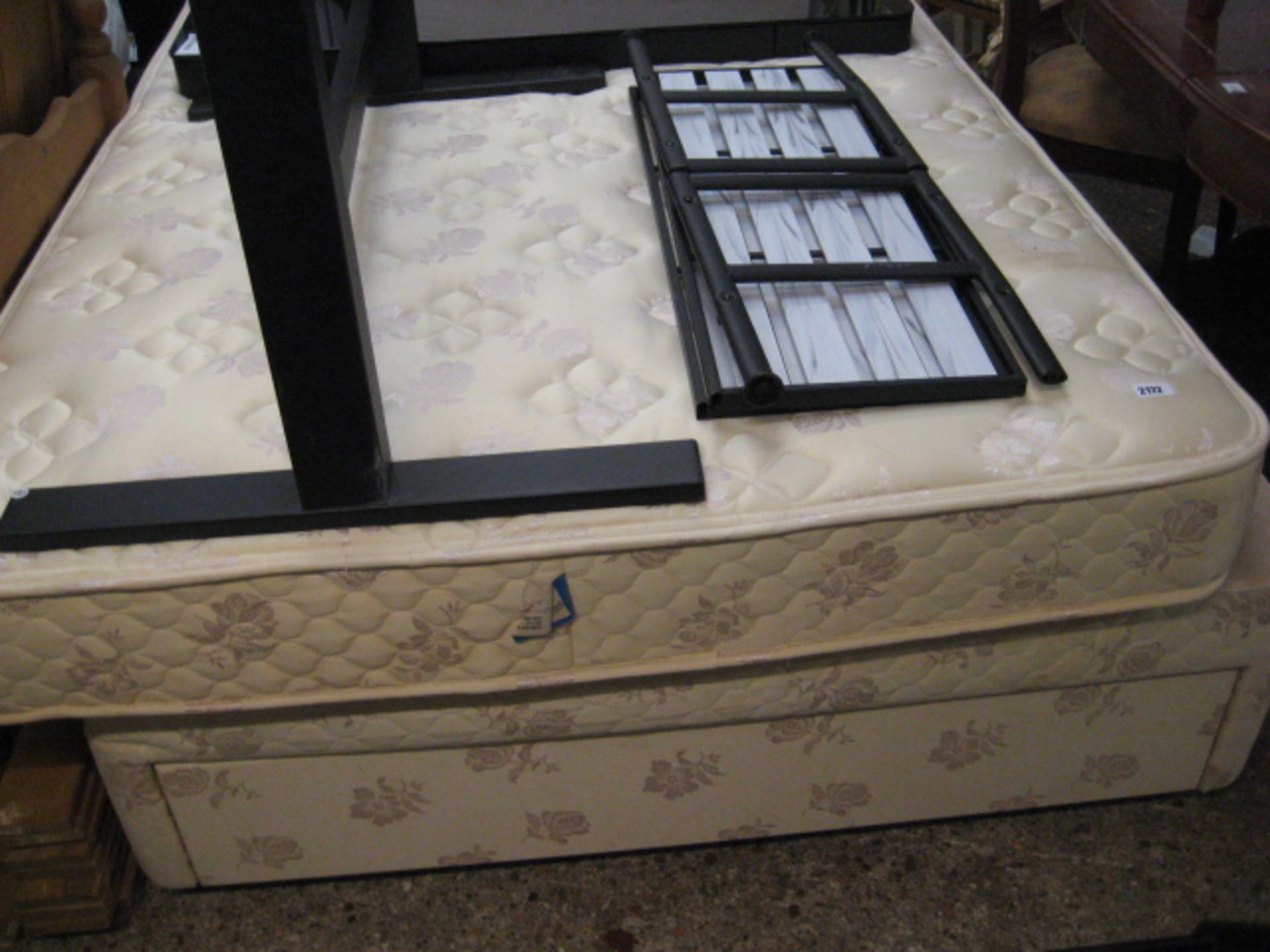 Patterned double divan bed base with Myers mattress