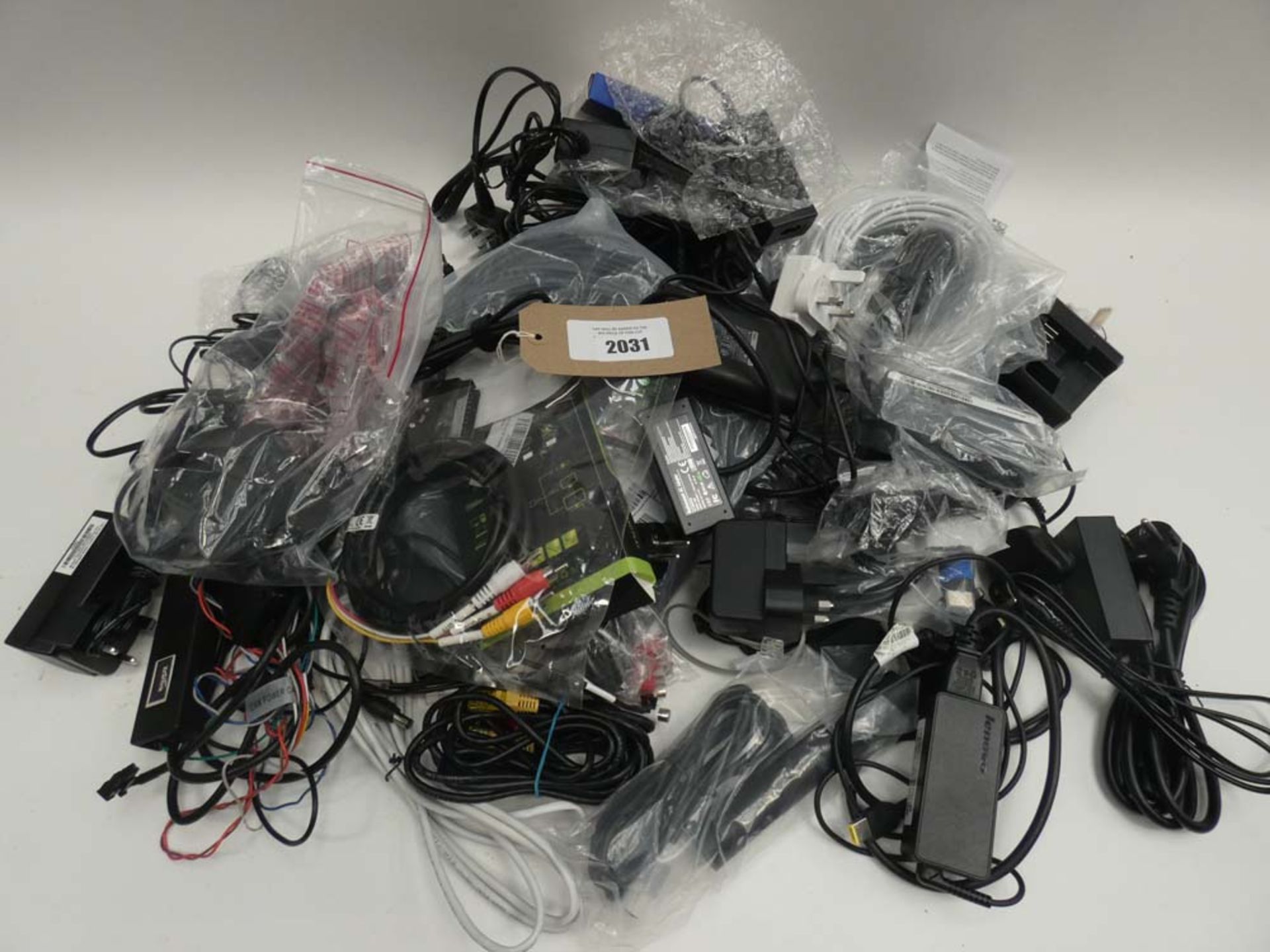 Bag containing quantity of various cables, leads and PSUs