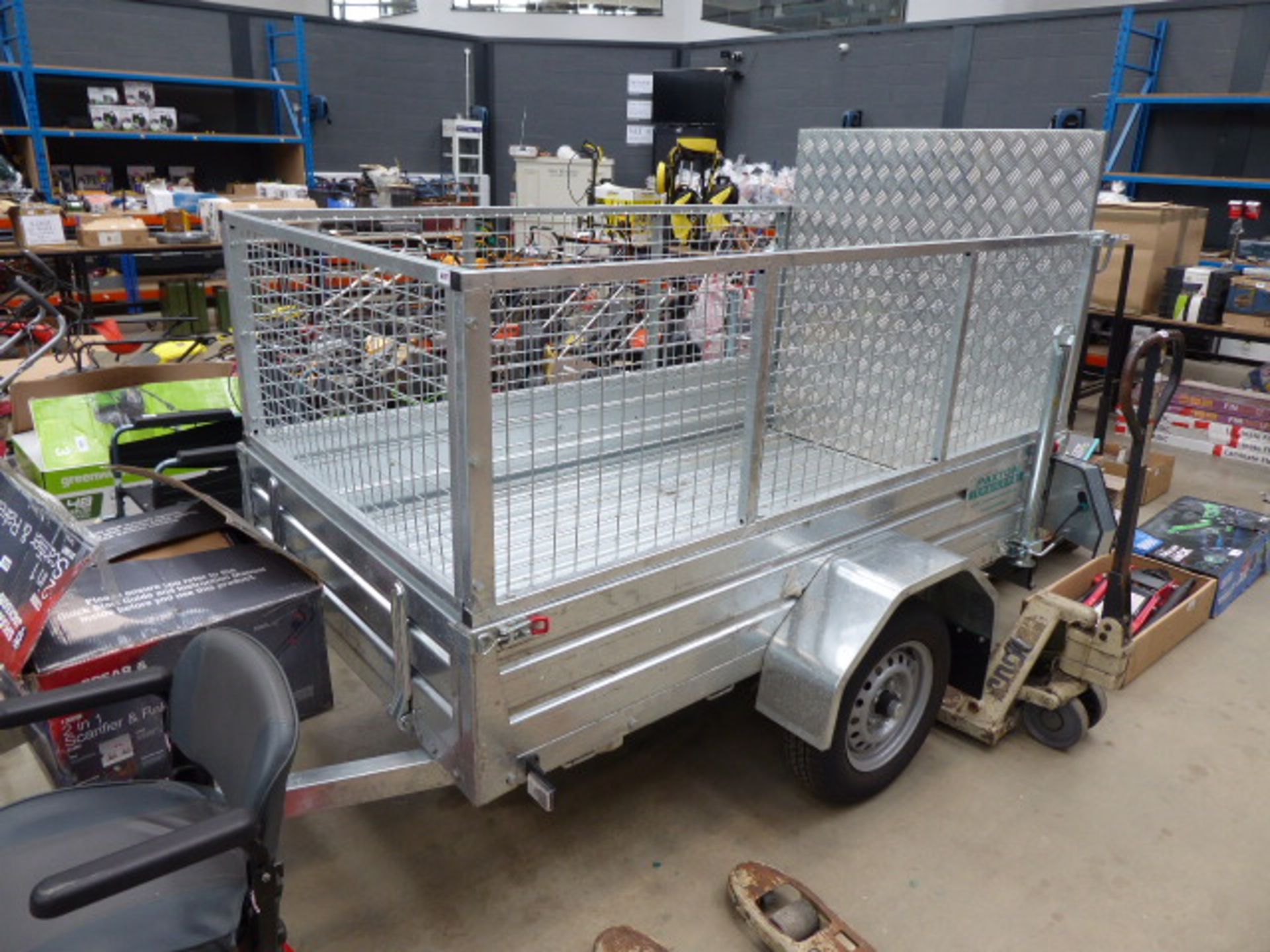 Paxton single axle galvanised high sided trailer complete with drop down tailboard and support legs