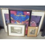 2 Disney prints plus a photographic print of Riverbend bridge plus a Tudor townscape