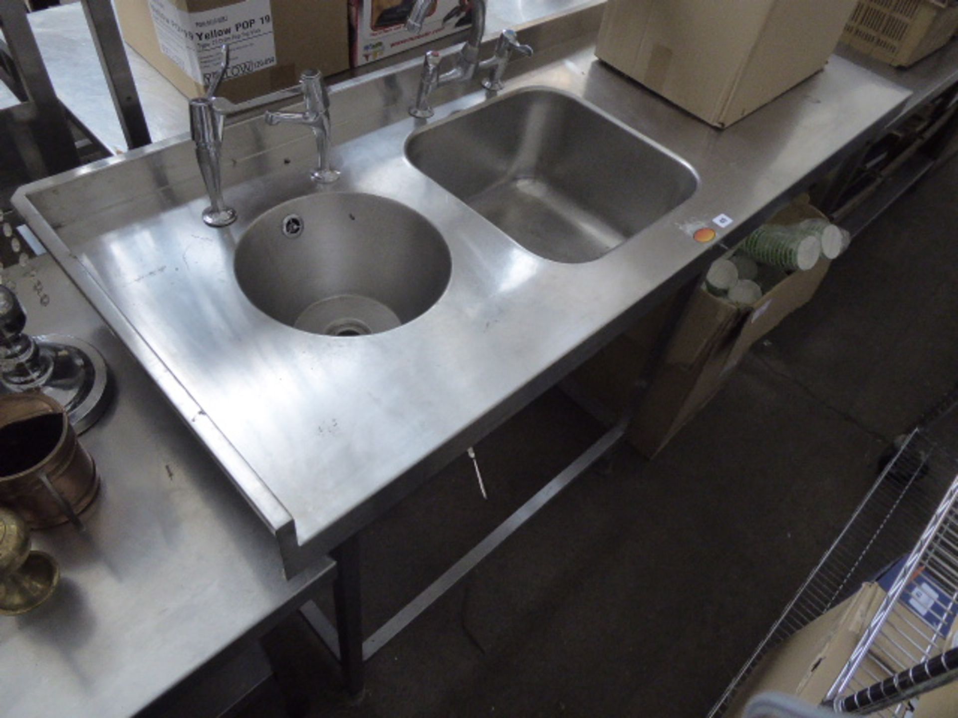 165cm stainless steel preparation station with single bowl sink, hand basin and associated tap sets - Image 2 of 4