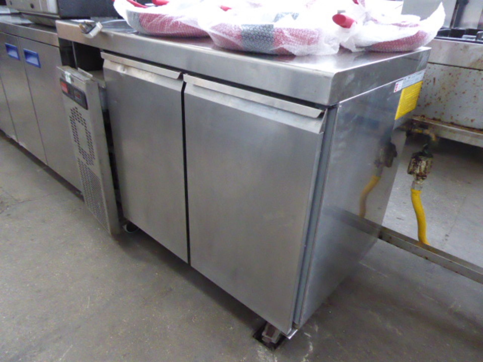 115cm Angelo Po counter fridge with 2 door cupboard under on casters