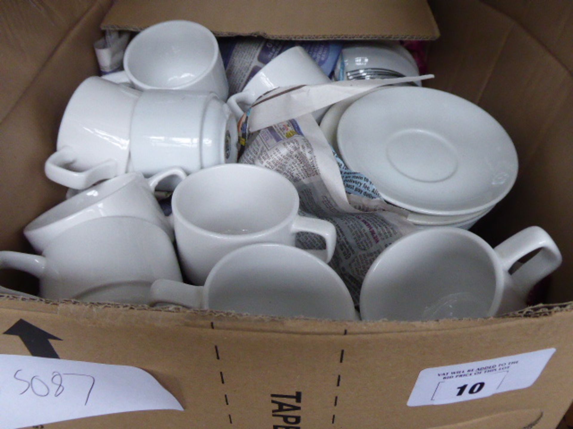 2 boxes of white crockery - mainly cups and saucers with some teapots and other items - Image 3 of 3