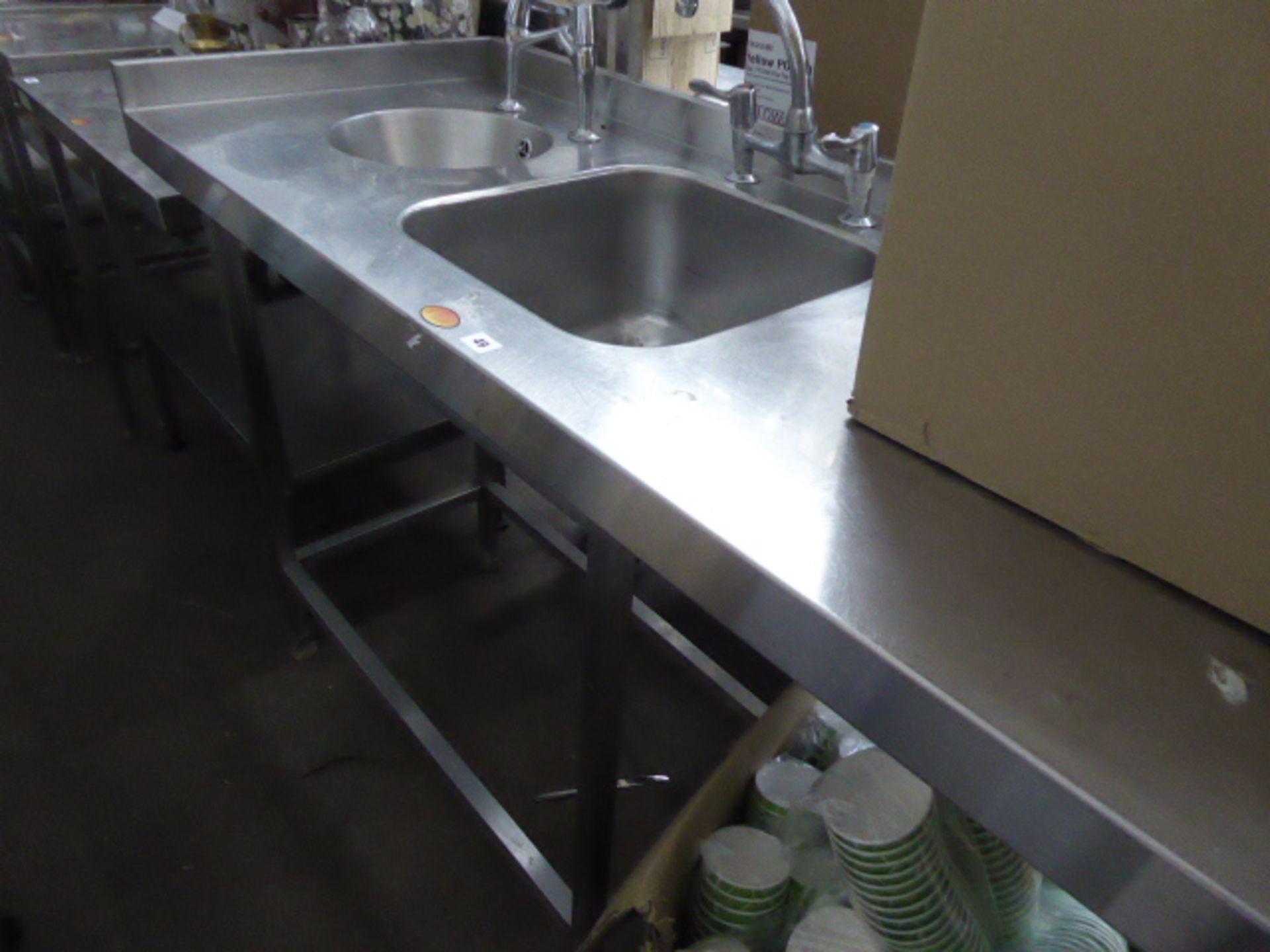 165cm stainless steel preparation station with single bowl sink, hand basin and associated tap sets - Image 4 of 4