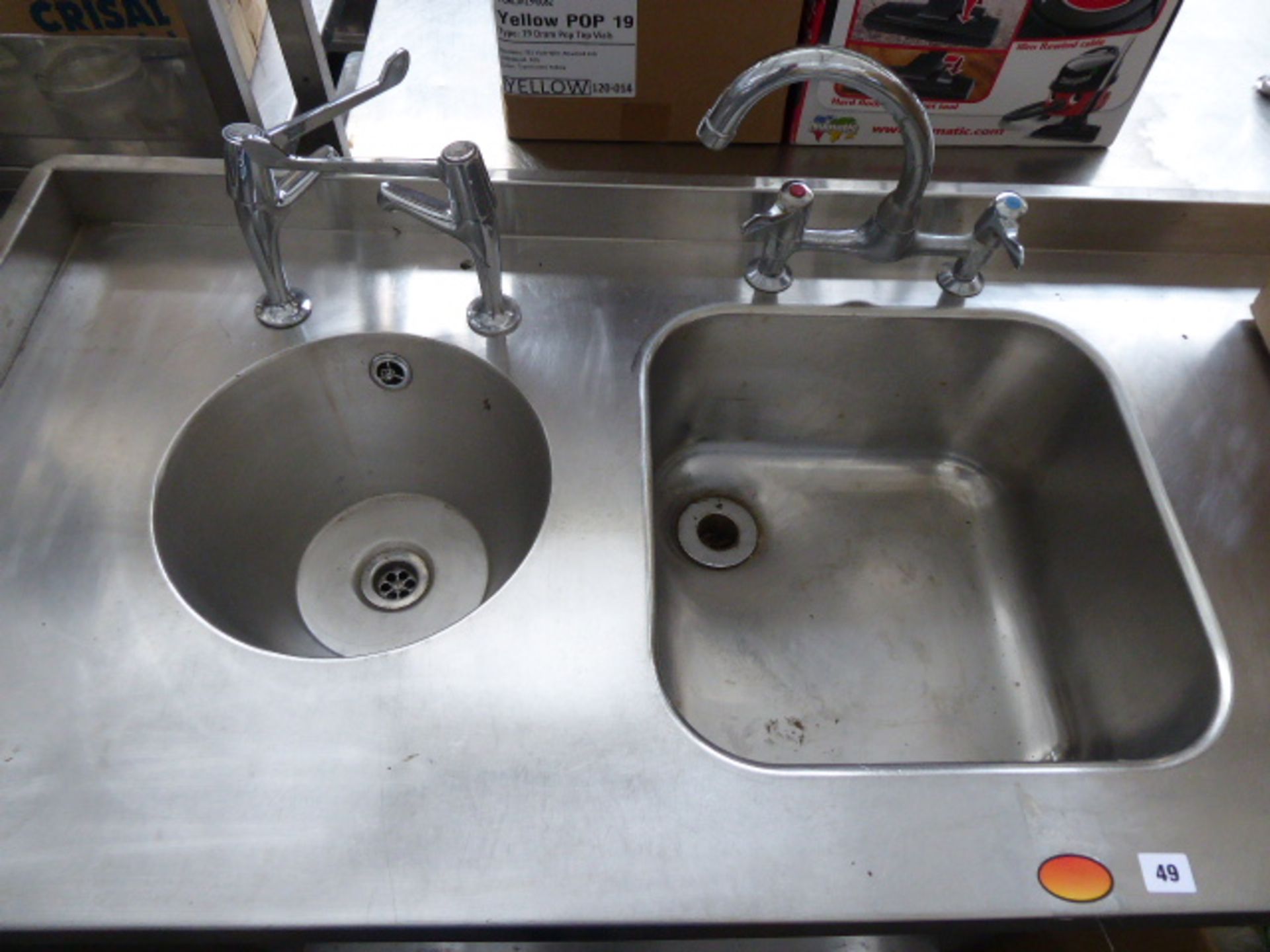 165cm stainless steel preparation station with single bowl sink, hand basin and associated tap sets - Image 3 of 4