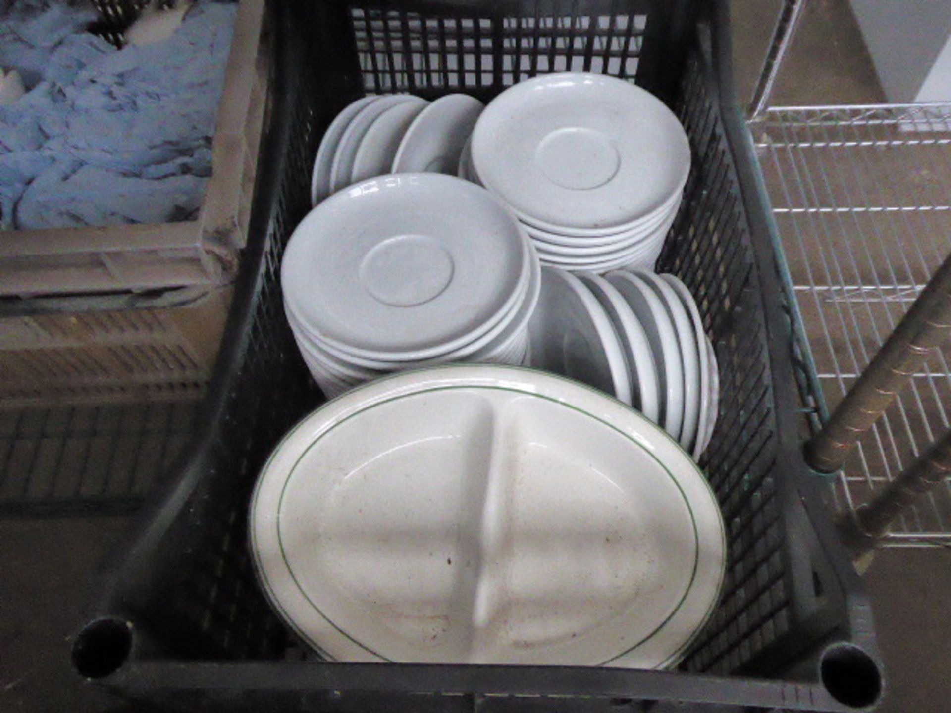 3 shelves of white crockery including teapots, teacups, divided dishes, creamers etc - Image 4 of 5