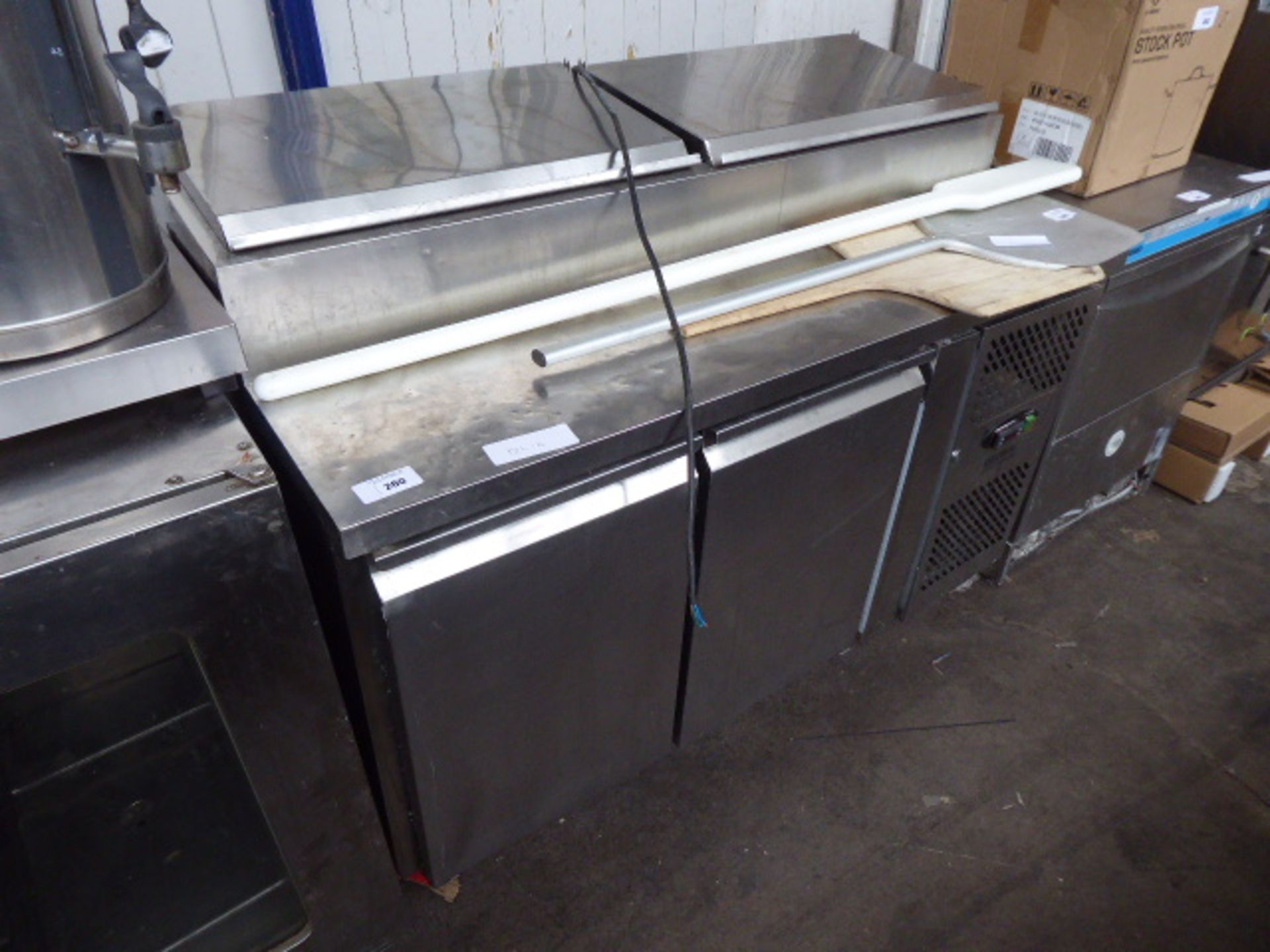 140cm Tefcold refrigerated pizza preparation/salad counter with cold well top and 2 cupboards