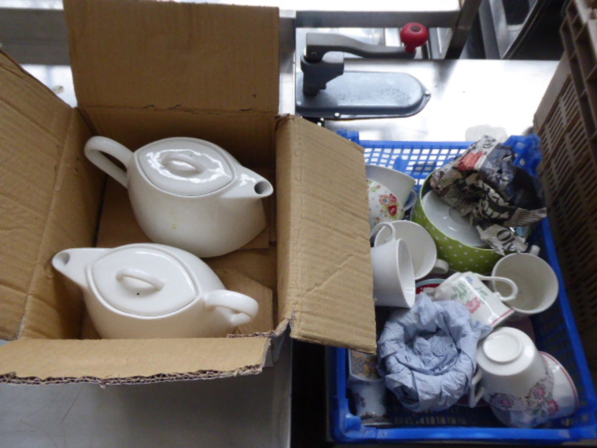 3 shelves of white crockery including teapots, teacups, divided dishes, creamers etc - Image 5 of 5