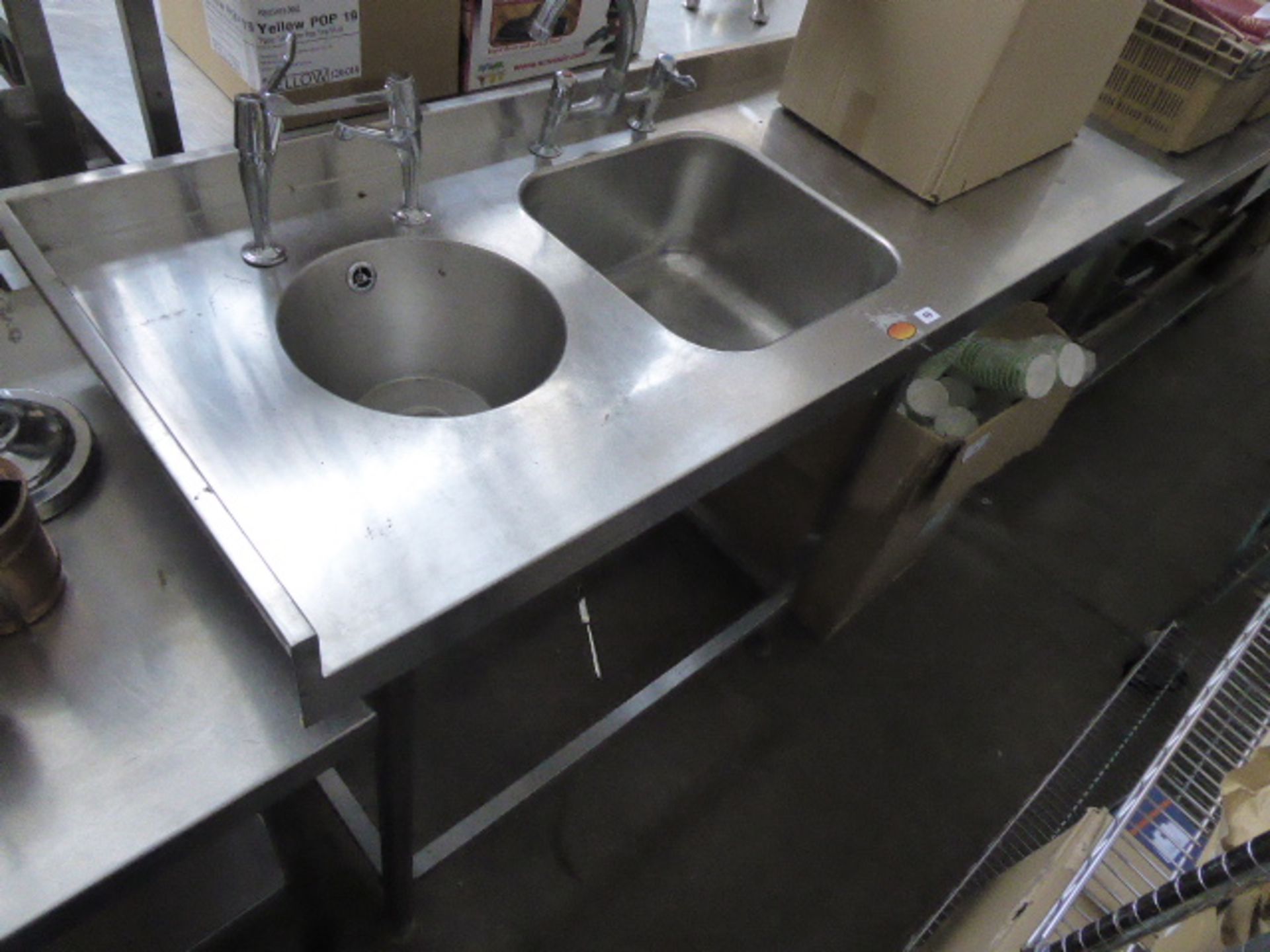 165cm stainless steel preparation station with single bowl sink, hand basin and associated tap sets